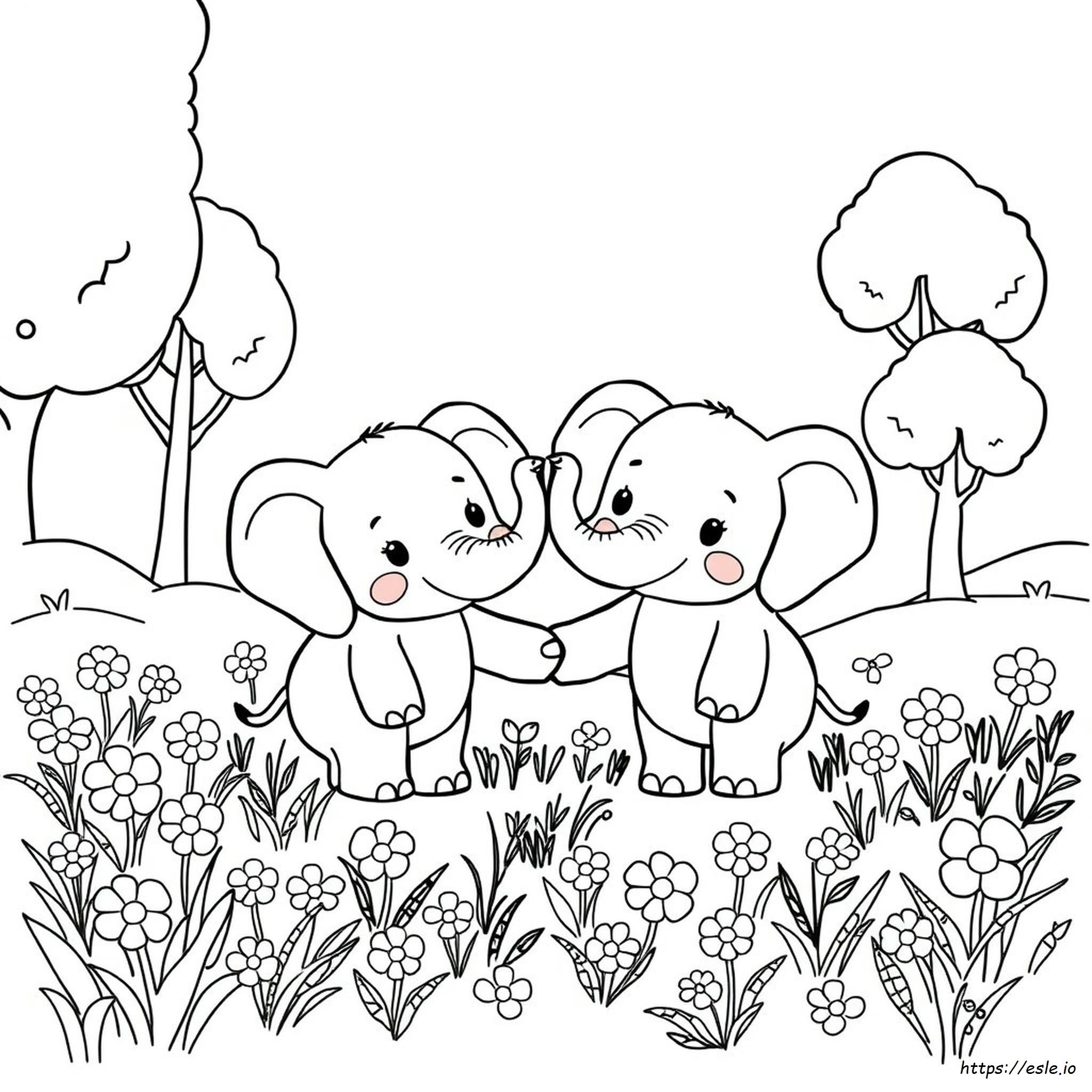 Kawaii Cute Elephant Coloring Pages - Free Printable