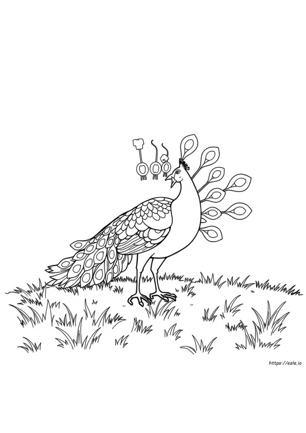 塗り絵で完成したカラフルな孔雀のぬりえ 無料