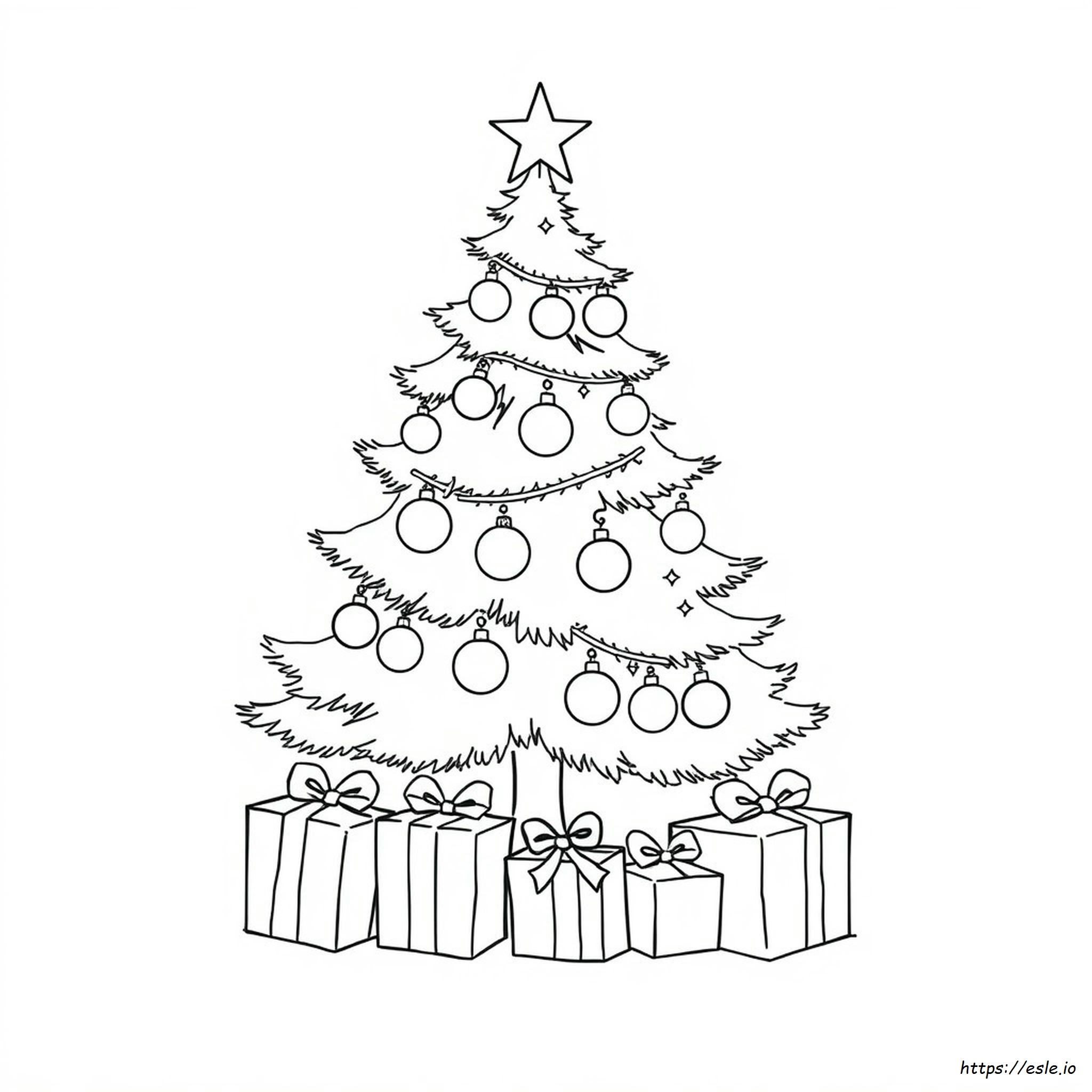 Pohon Natal Dengan Hadiah Gambar Mewarnai