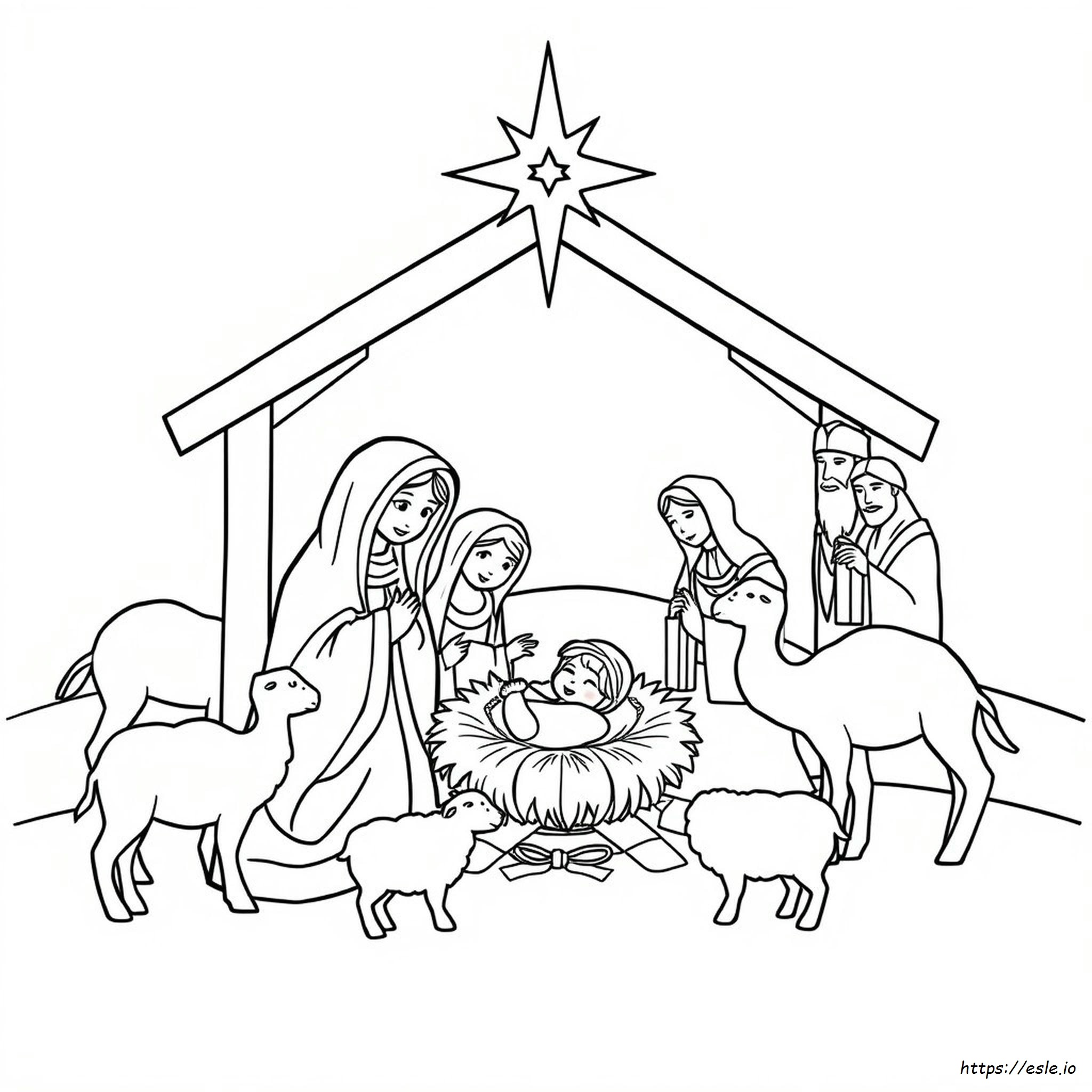Gambar Mewarnai Adegan Kelahiran Yesus