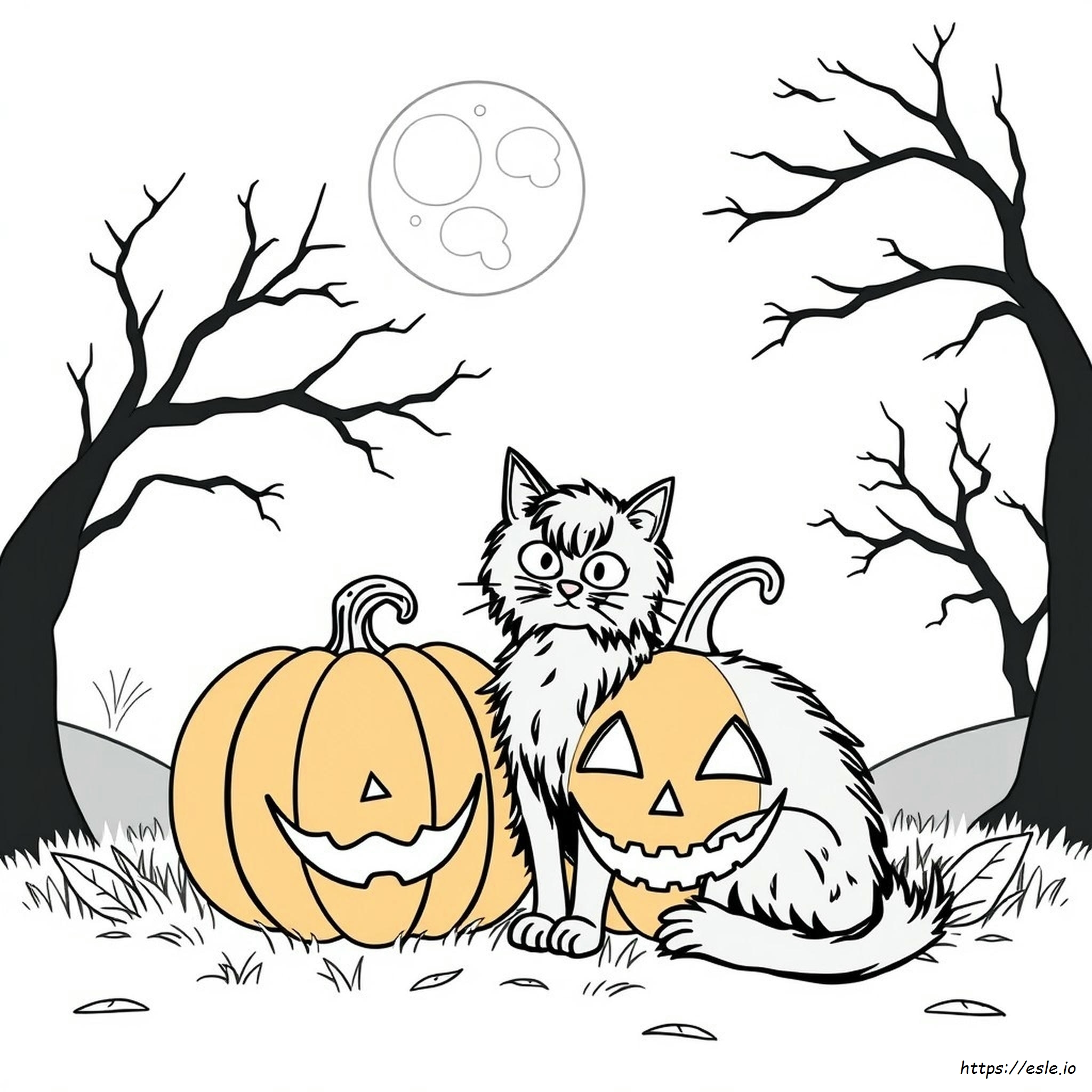 Halloween Cat And Pumpkin Coloring Pages