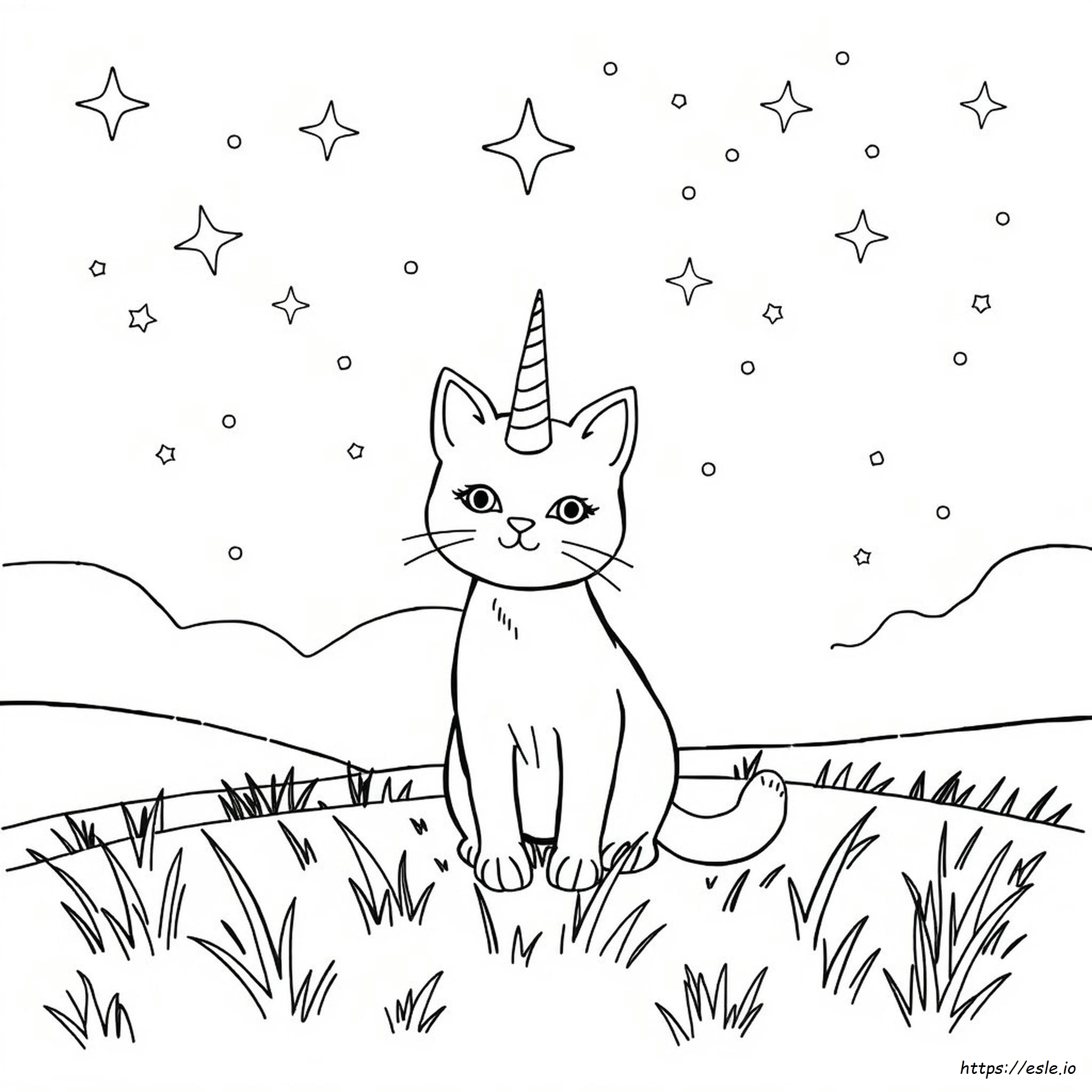 Cat With Unicorn Horn Coloring Page