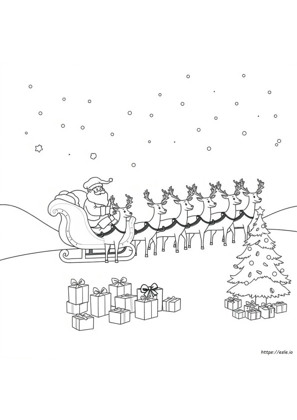 Babbo Natale Sulla Slitta Con Le Renne Da Colorare