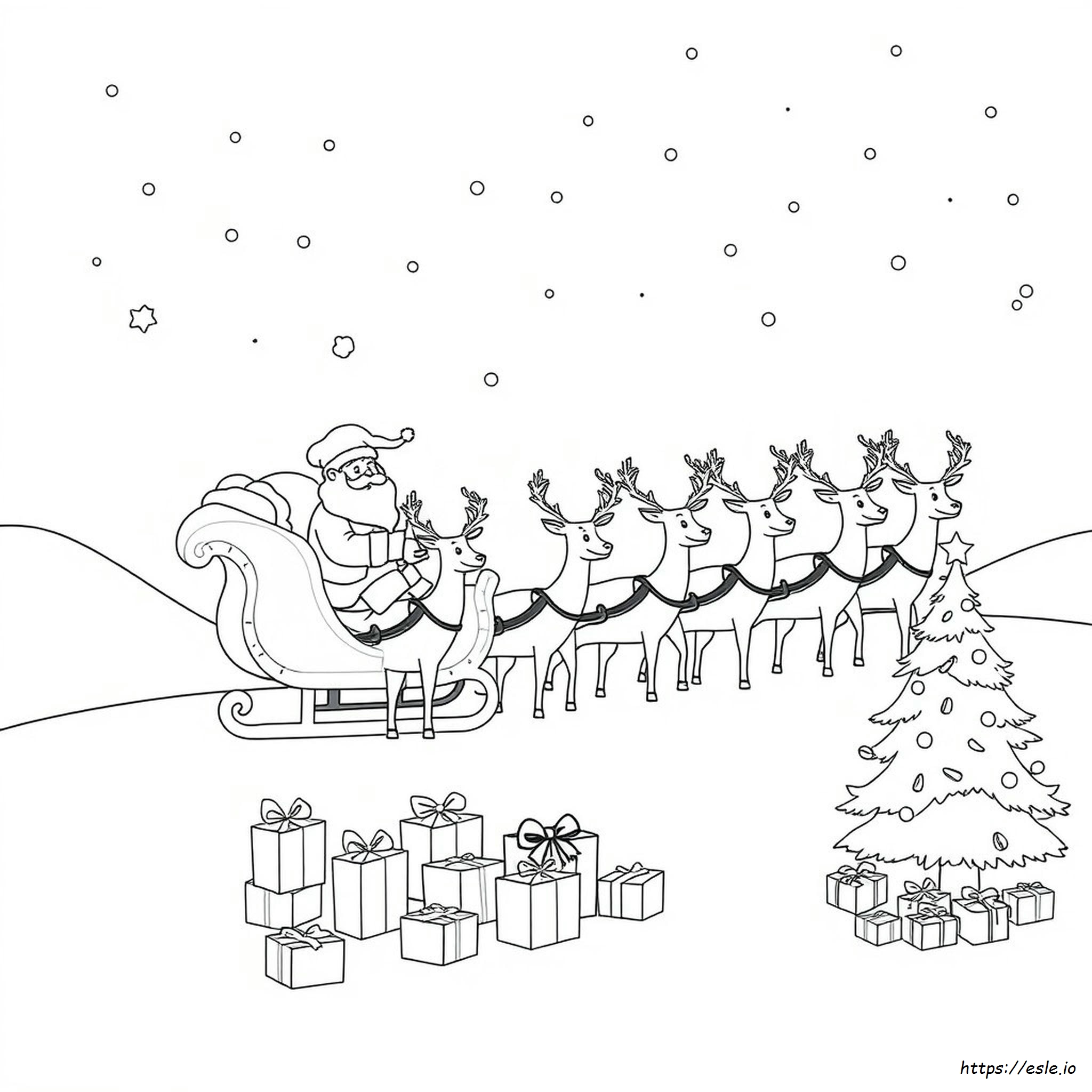 Babbo Natale Sulla Slitta Con Le Renne Da Colorare