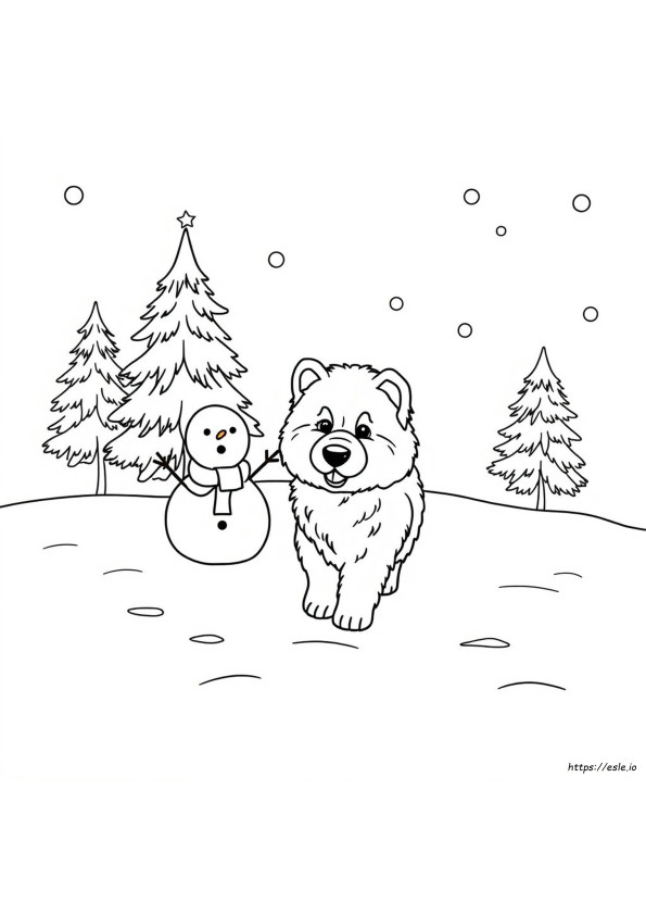 冬の犬 塗り絵 無料