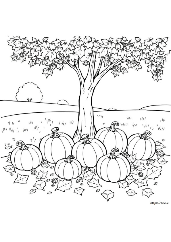 Coloring Page Of Pumpkins And Leaves