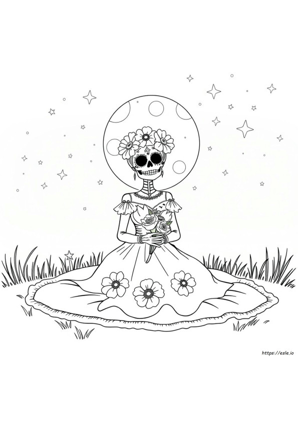 Mädchenhafte Zucker-Totenkopf Ausmalbilder