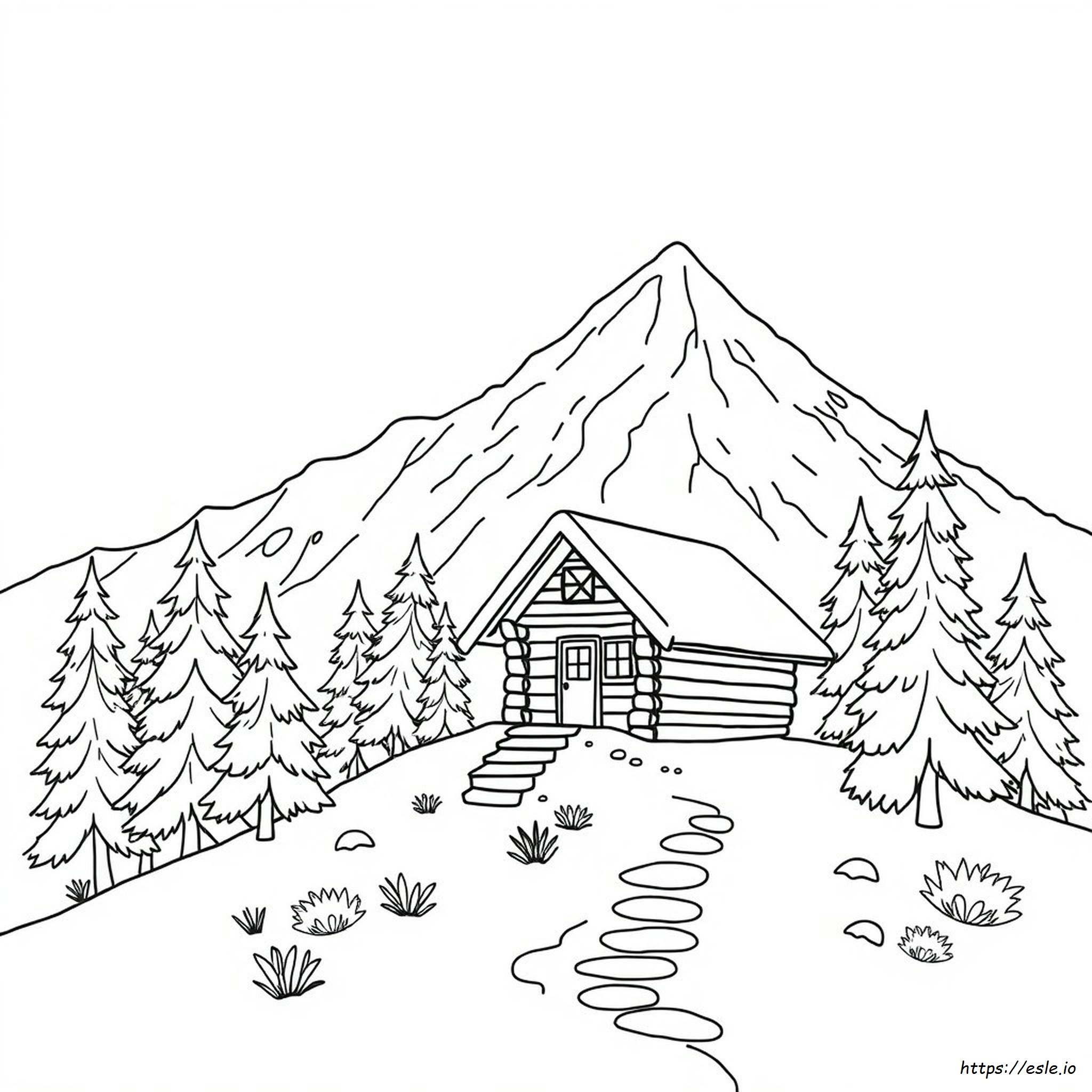 Mountain Cabin Log Cabin Coloring Page