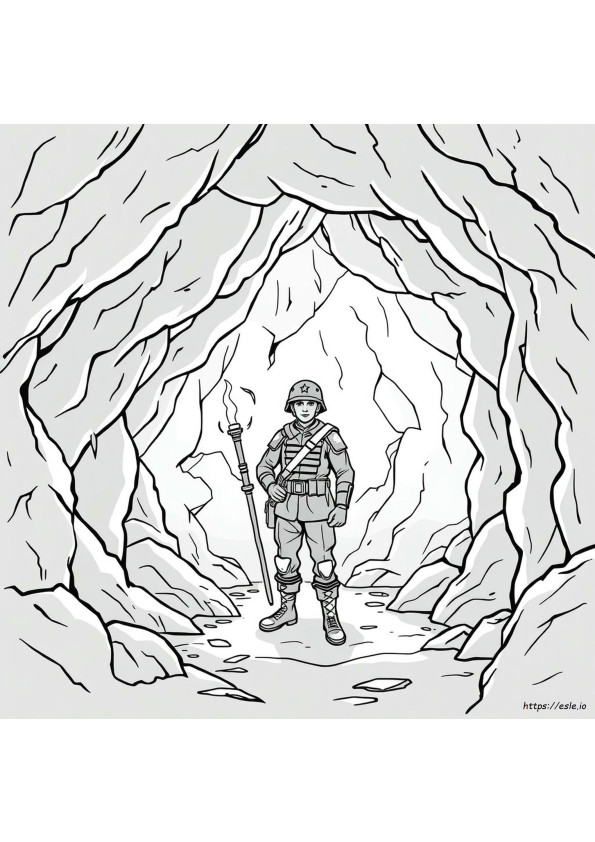 Soldier Inside Cave Coloring Page
