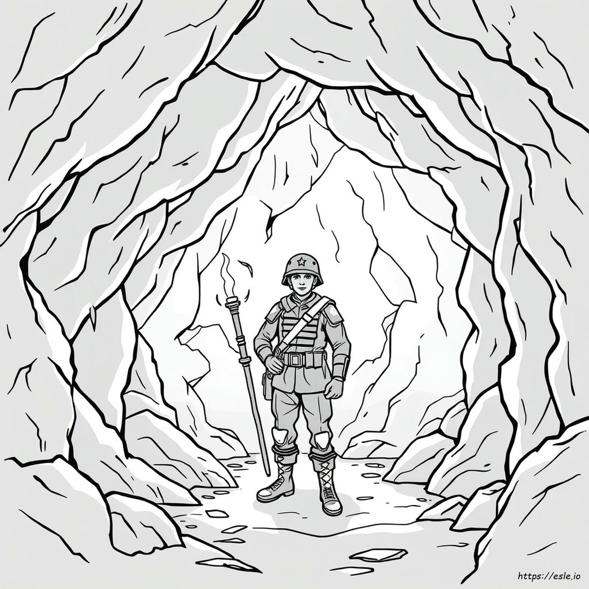 Soldier Inside Cave Coloring Page