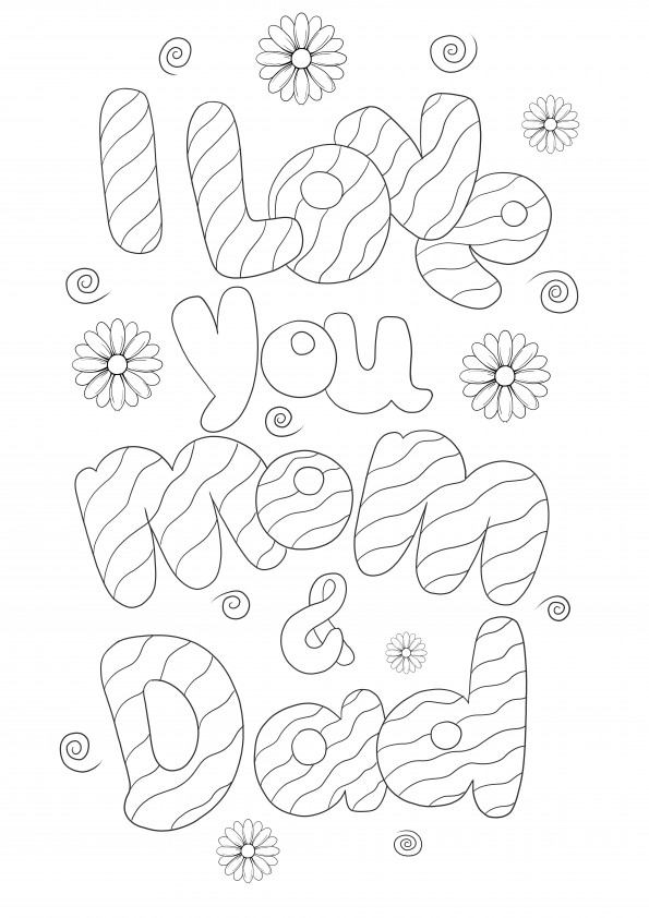I Love You Mom and Dad card free printable to color for kids