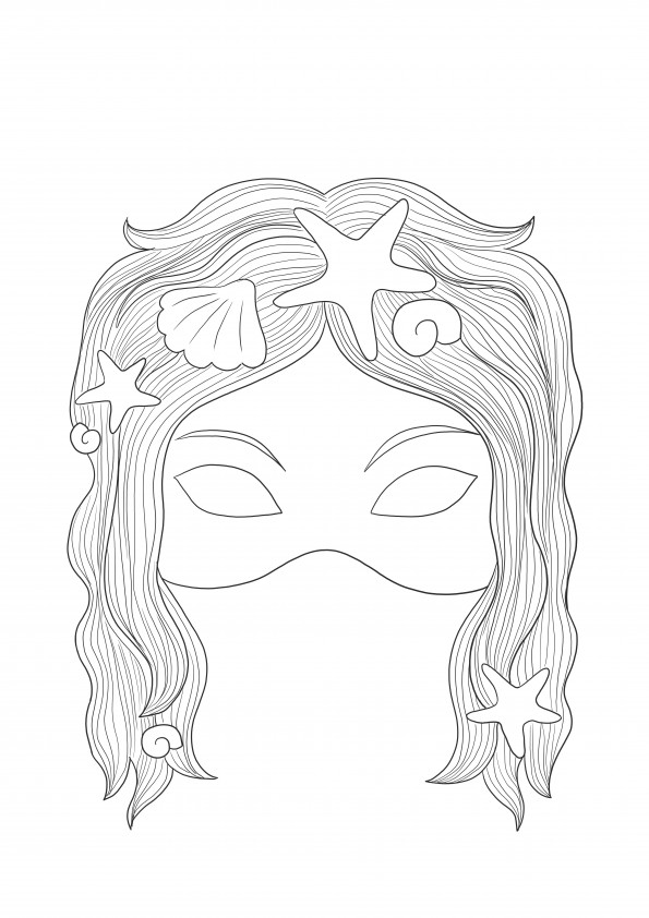 Meerjungfrauenmaske – ein einfaches und einfaches Malblatt zum kostenlosen Ausdrucken