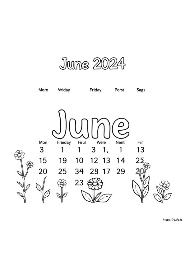 Coloriage Calendrier Juin 2024