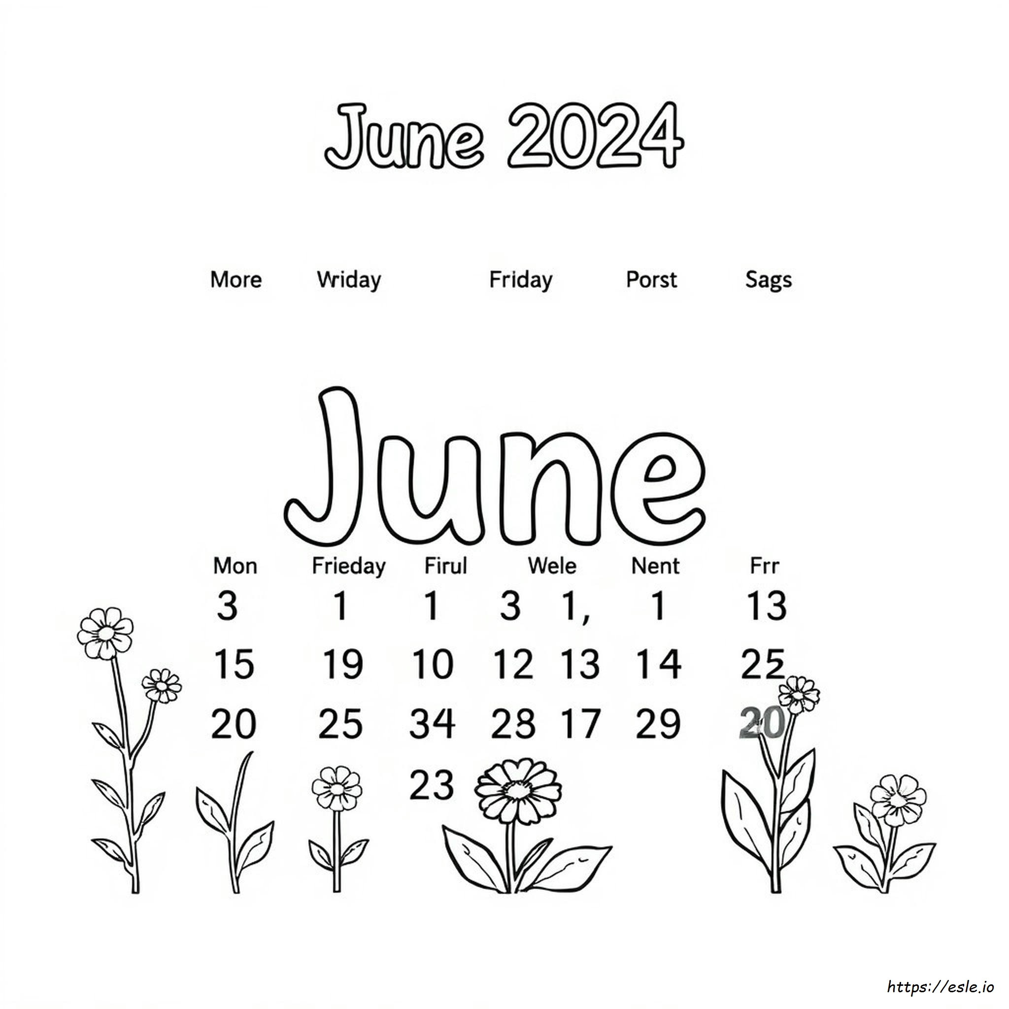 June 2024 Calendar Coloring Page