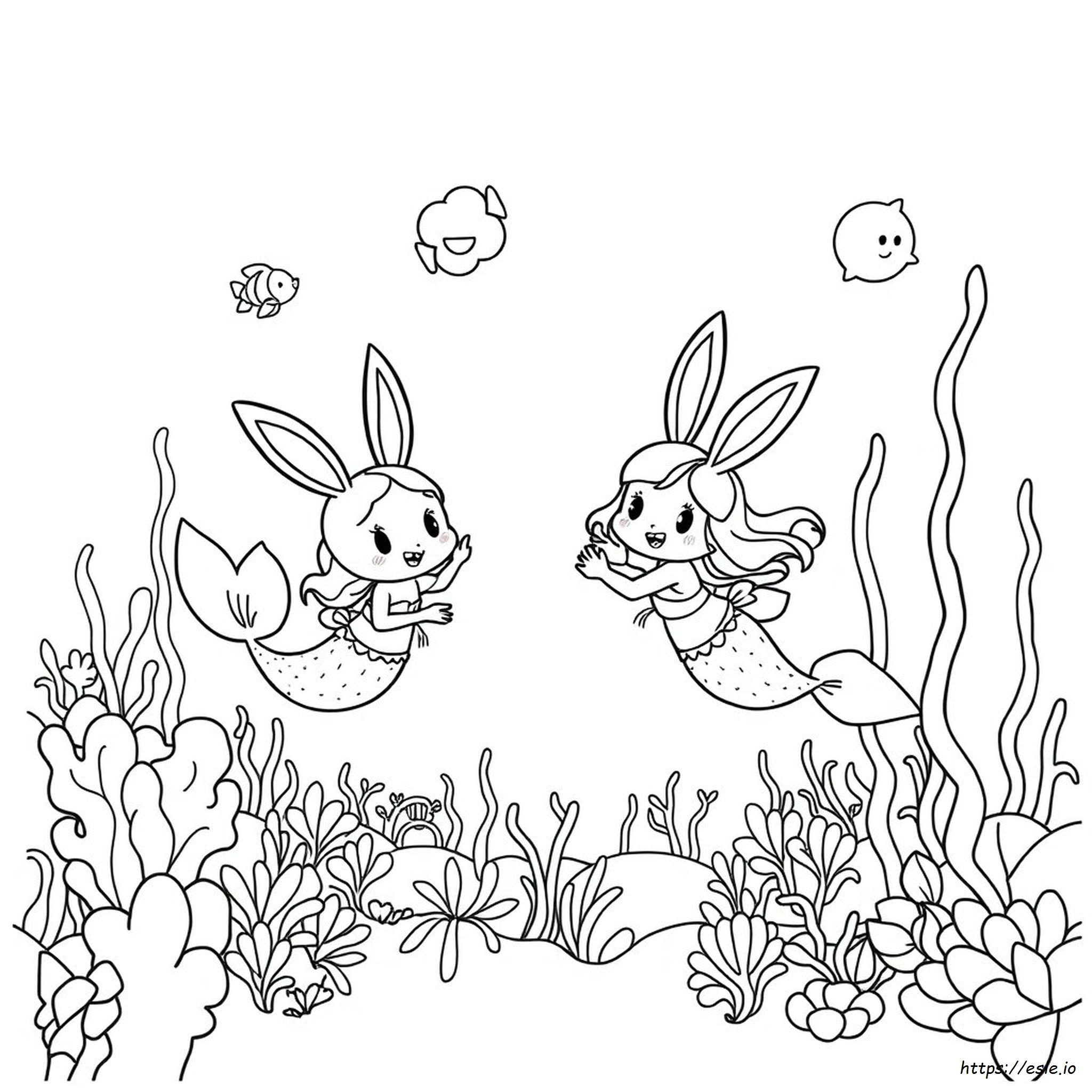 Bunny Mermaid Coloring Page