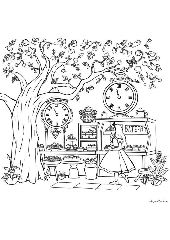 Alice Nel Paese Delle Meraviglie: Pagine Da Colorare Della Pasticceria