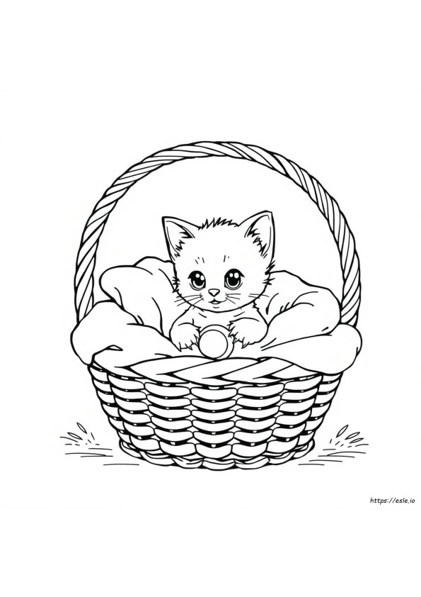 Kitten In A Basket Coloring Page