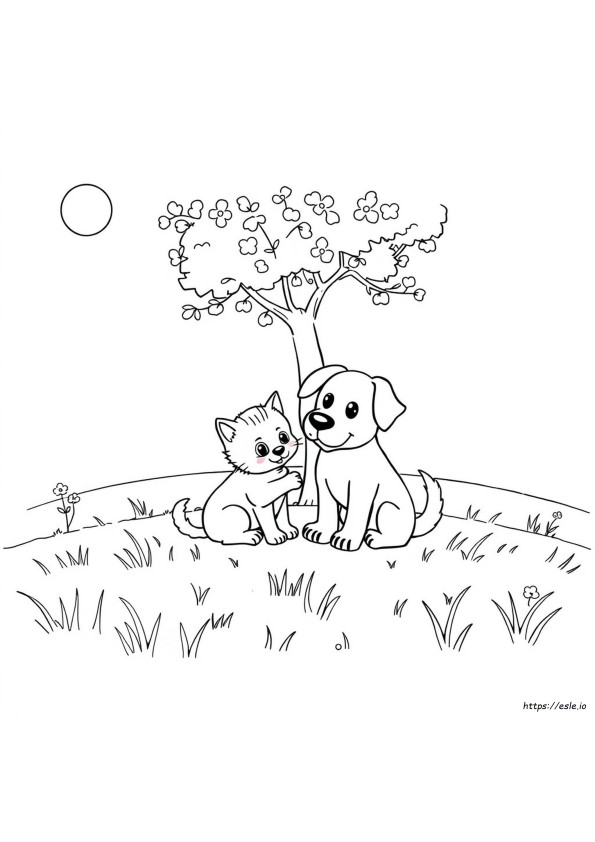 Kitty And Dog Coloring Page