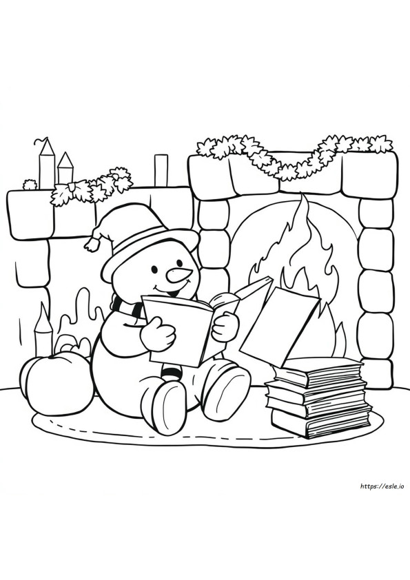 Snowman Reading Coloring Page