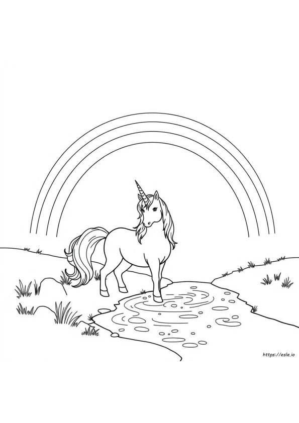 Pagini De Colorat Cu Unicorn Magic Desenând Curcubeu, Unicorn Drăguț