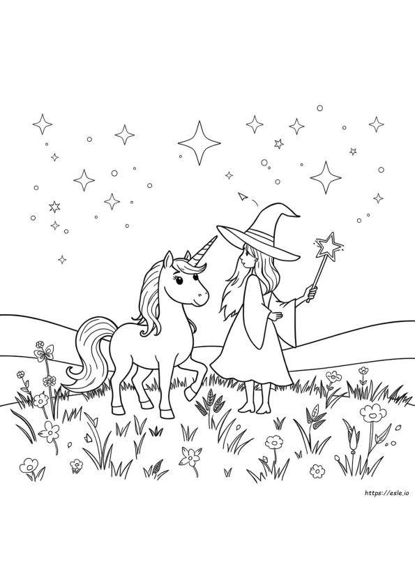 ユニコーン魔女のぬりえ
