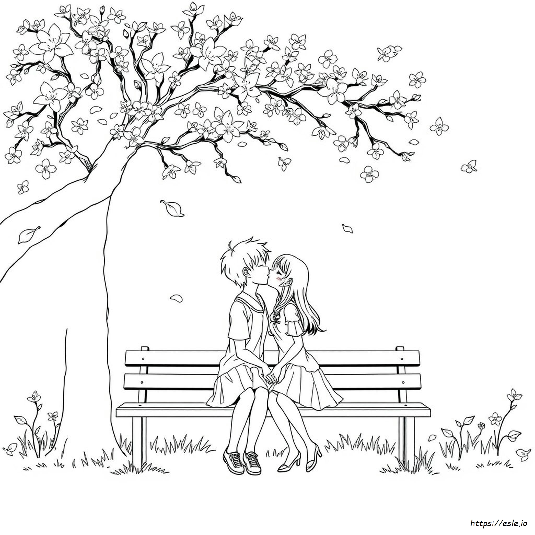 Anime Couple Kissing Coloring Pages