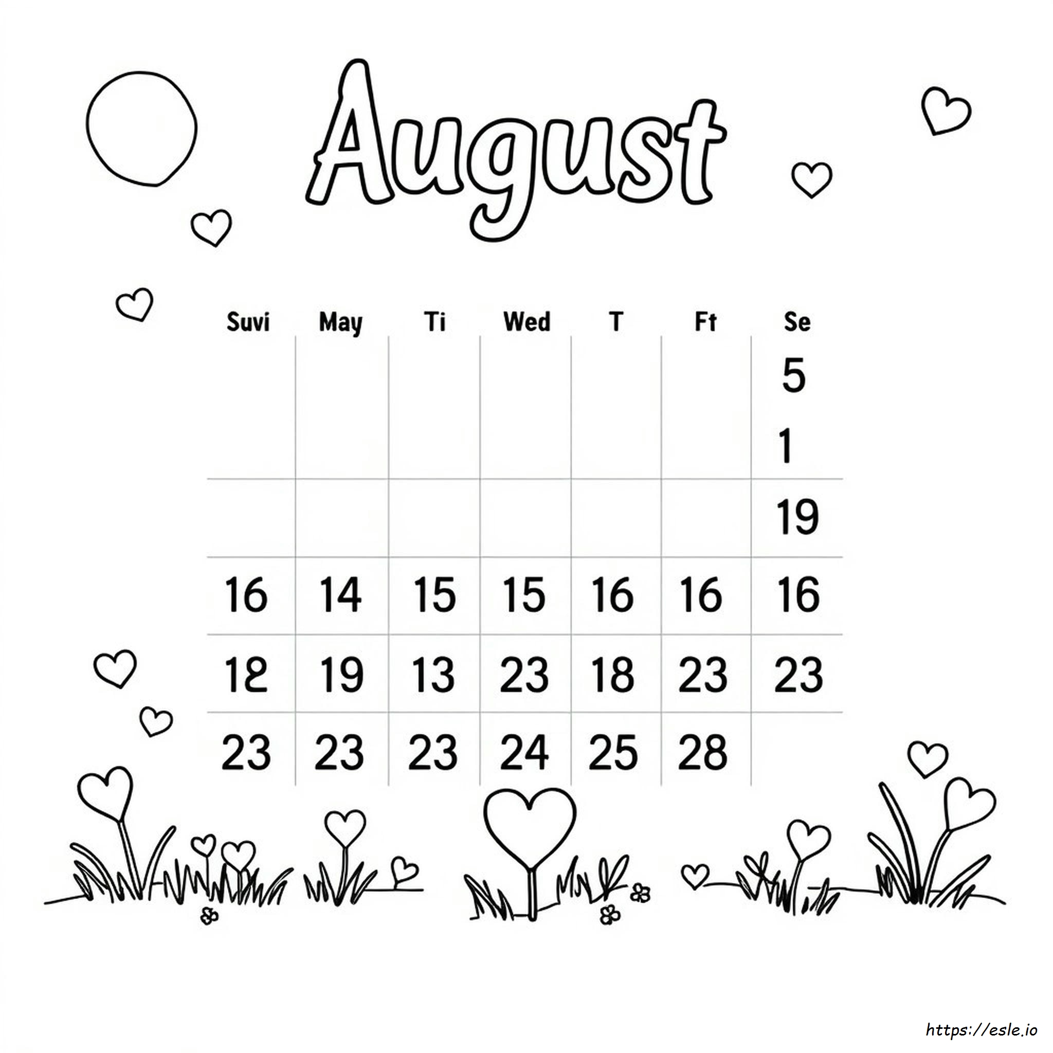 August 2023 Calendar Coloring Page