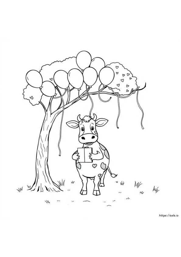 Happy Birthday Cow Coloring Page