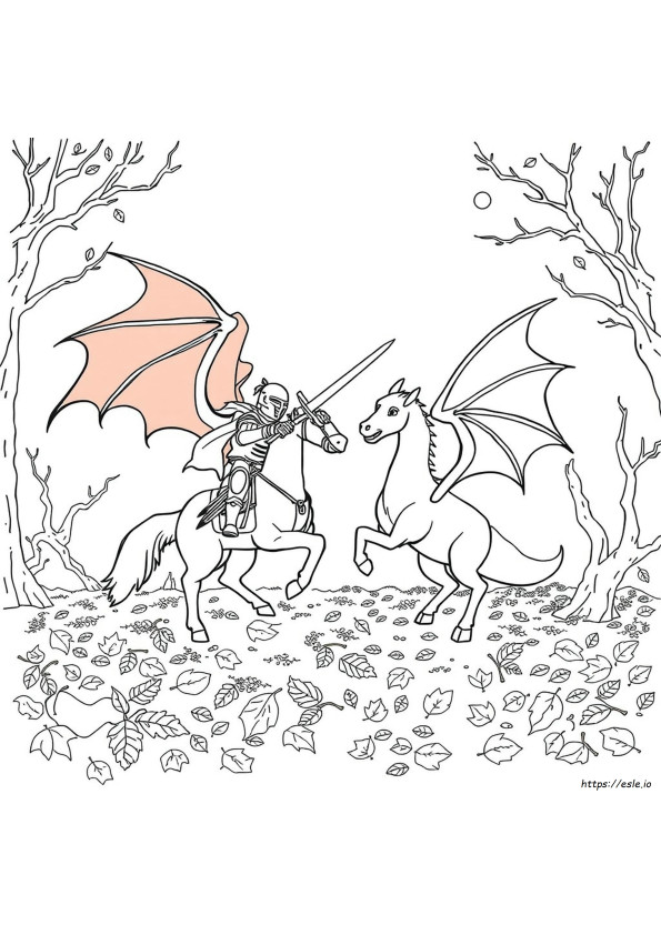 Knight Fighting Dragon Coloring Page