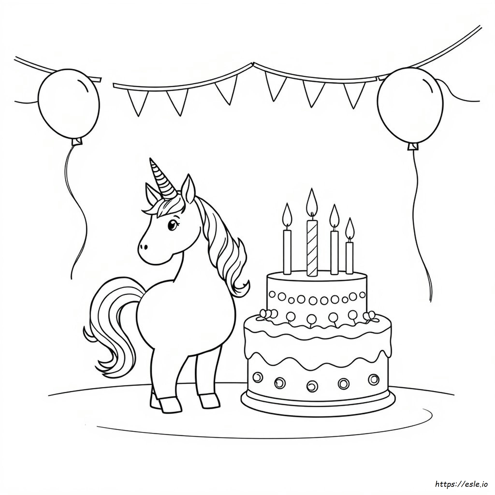 Unicorn Birthday Cake Coloring Pages