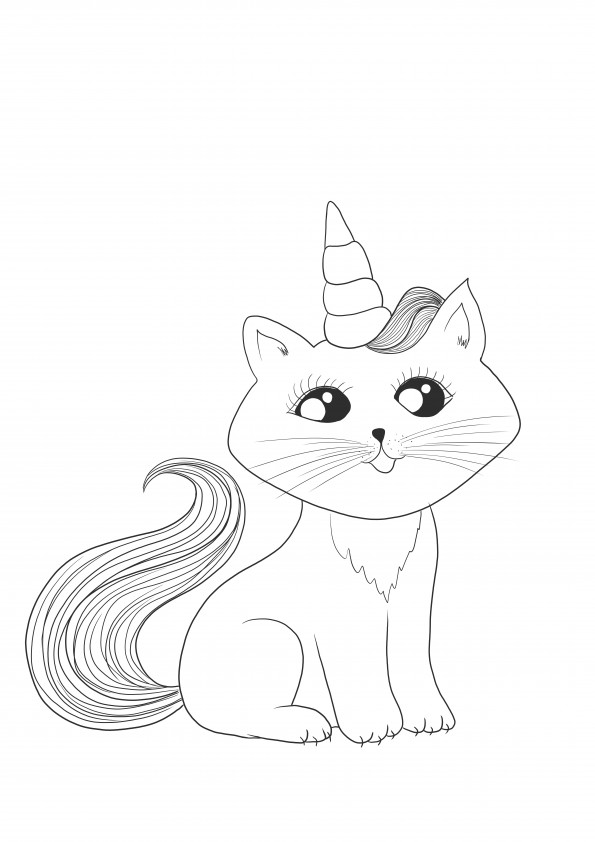 Pretty unicorn cat coloring picture free to use after printing it