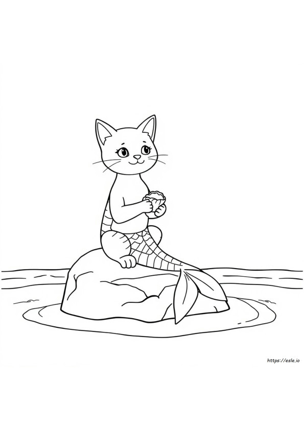 Mermaid Cat Colouring Pages