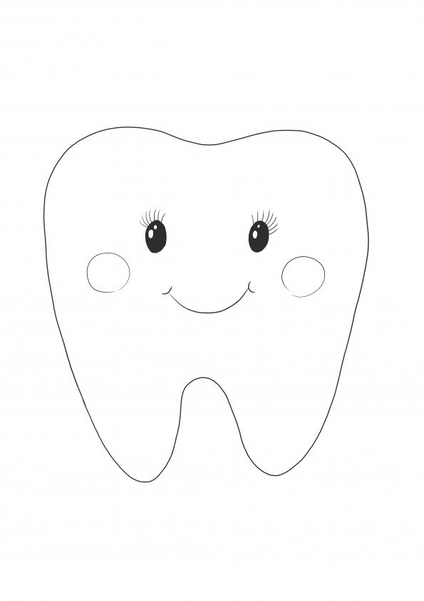 Lächelnder Zahn zum einfachen Ausmalen für den kostenlosen Druckbogen