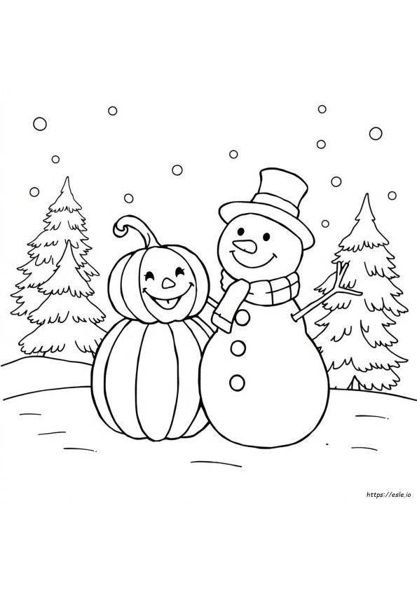 かぼちゃ雪だるま ぬりえ