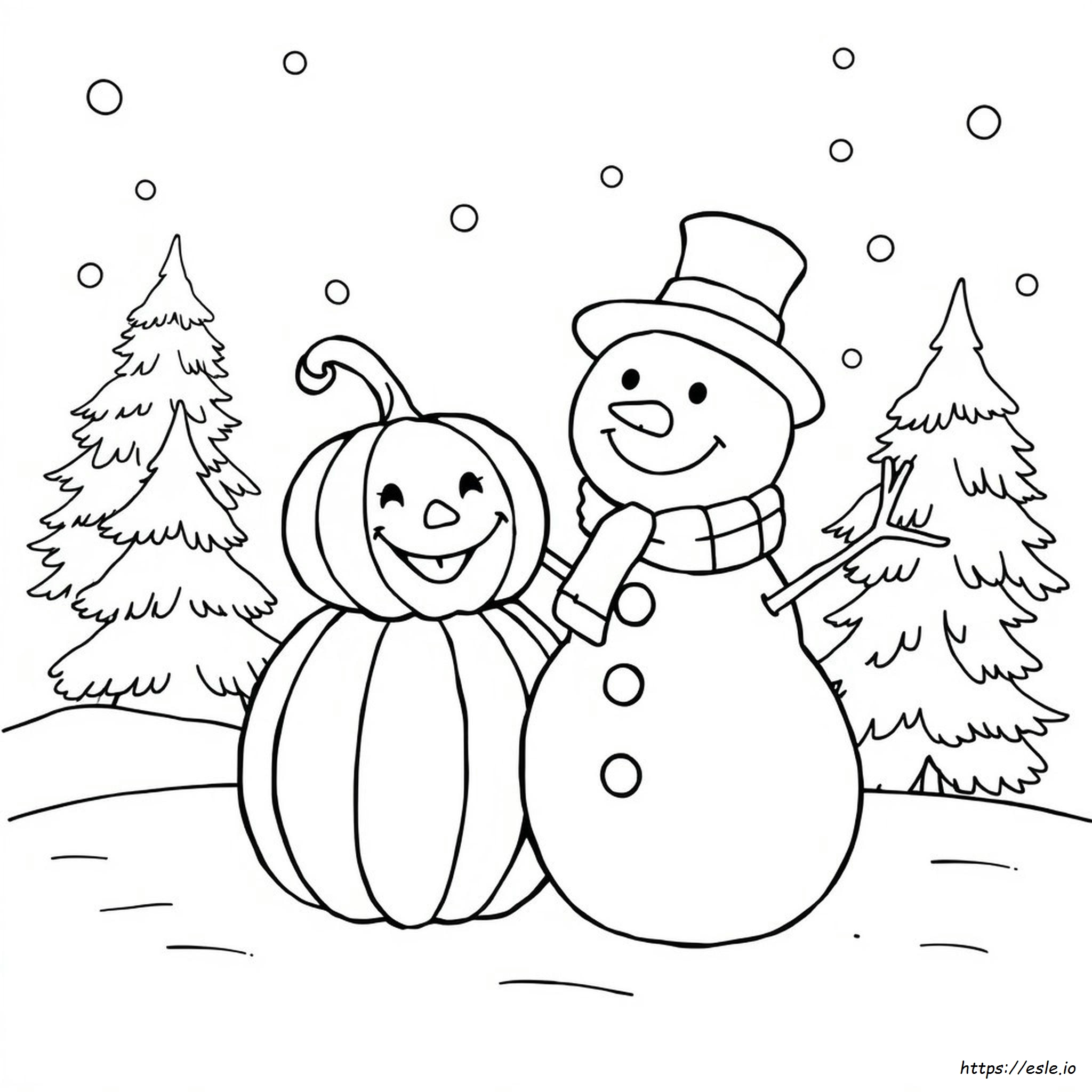 Pumpkin Snowman Coloring Page