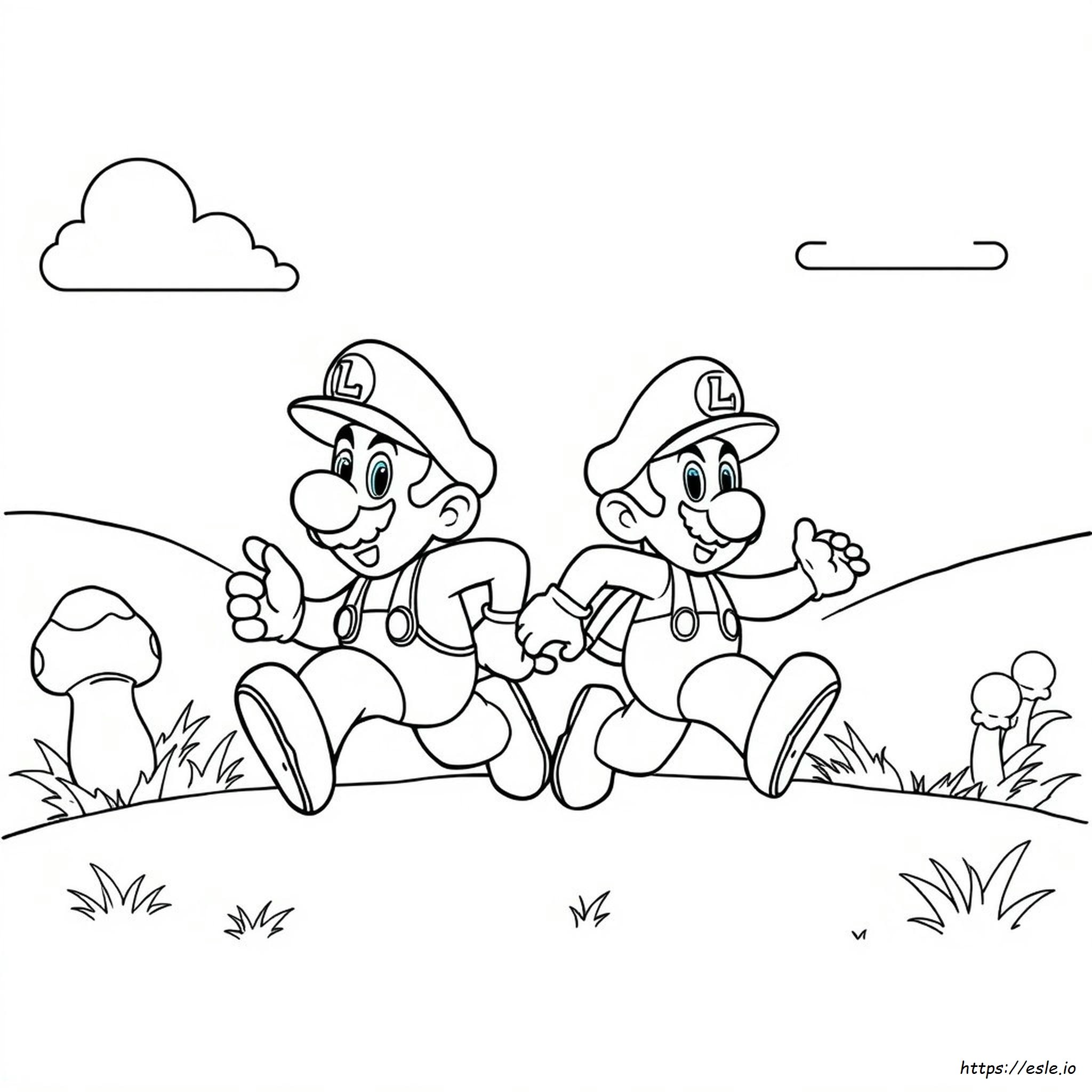 Mario And Luigi Running Coloring Page