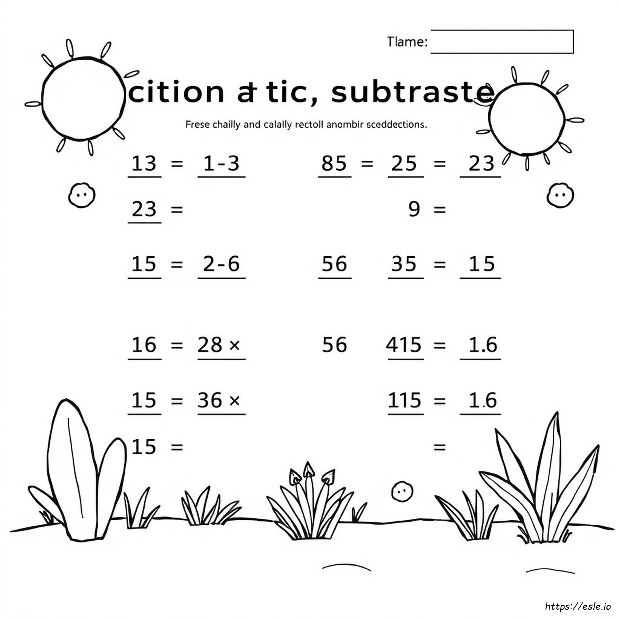 Addition Subtraction Coloring Worksheets