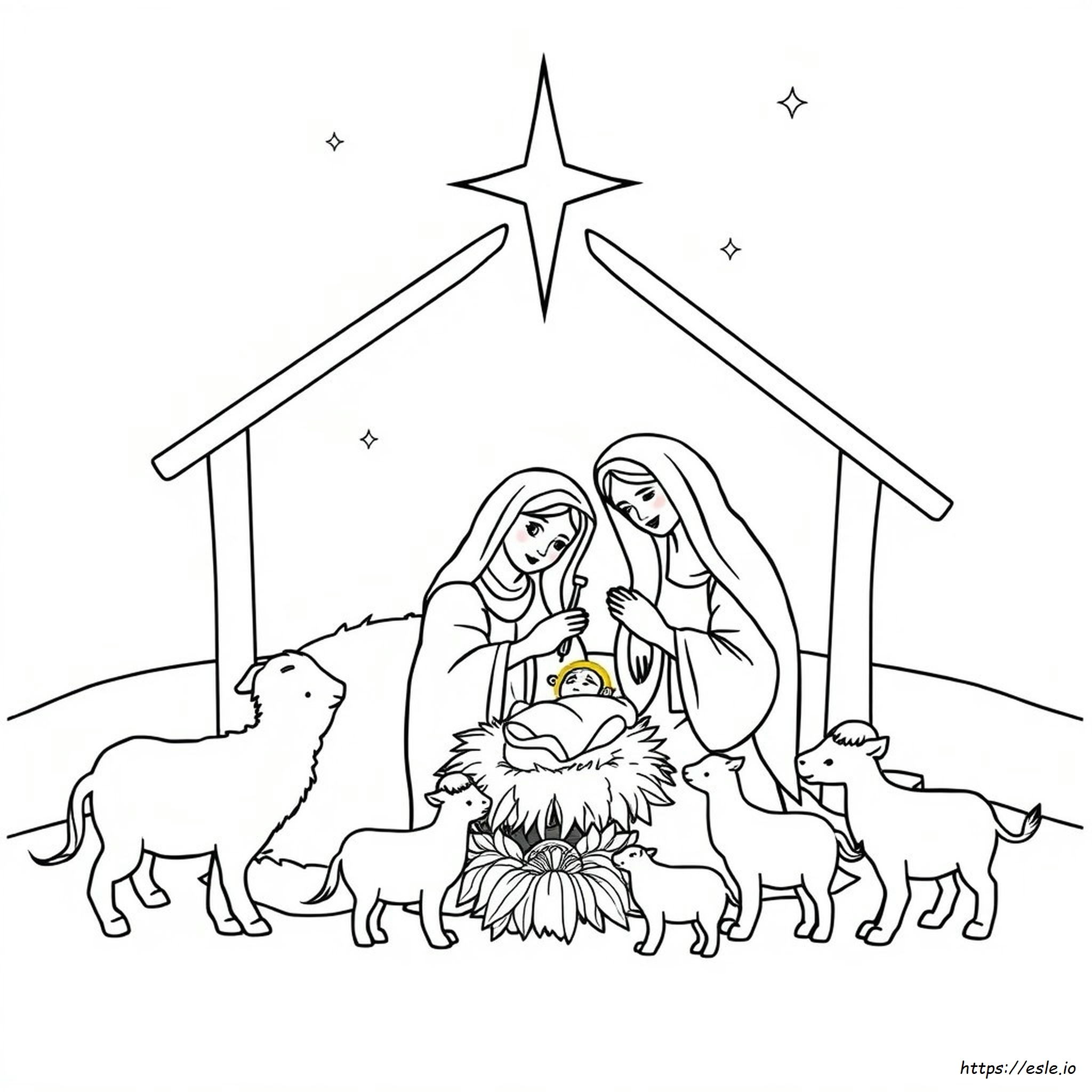 Gambar Mewarnai Adegan Kelahiran Yesus - Gratis