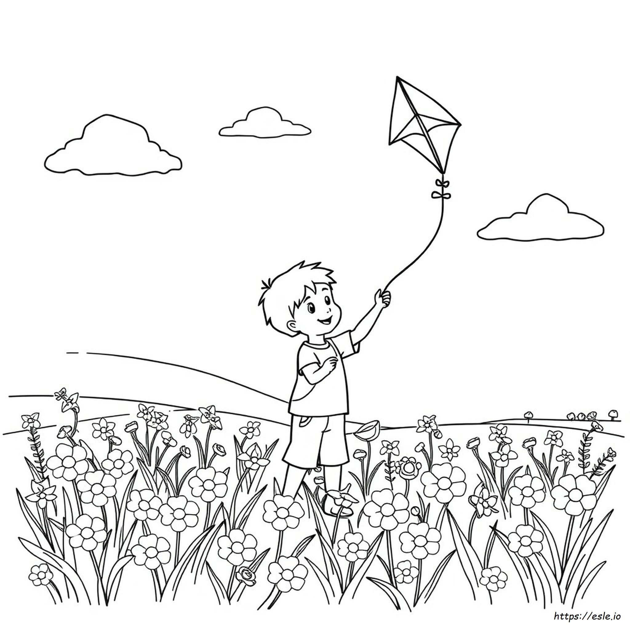Coloriage Garçon Cerf-Volant Gratuit À Imprimer
