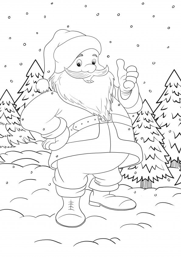 Funny Santa Claus lève le pouce et attend d'être coloré gratuitement par les enfants