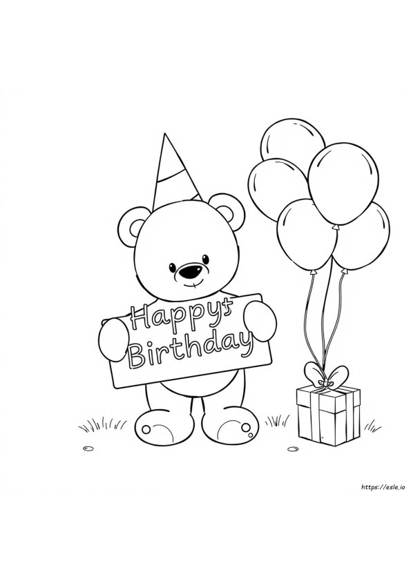 Happy Birthday Teddy Bear Coloring Page