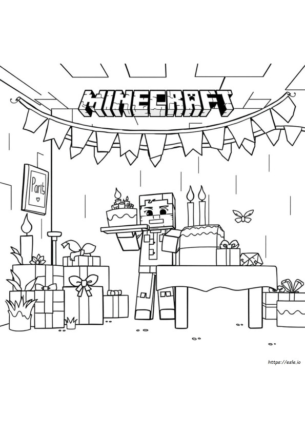 Página Para Colorear De Cumpleaños De Minecraft