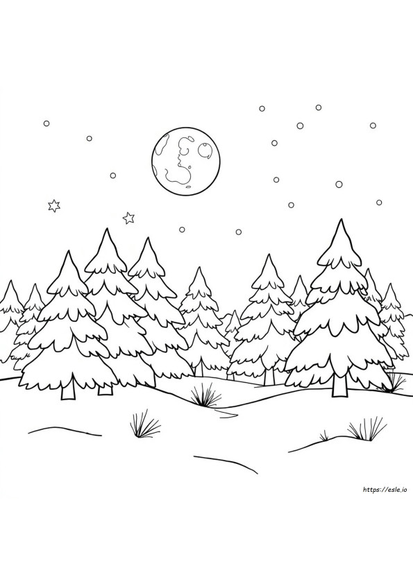 Winter Scene Coloring Page For Kids