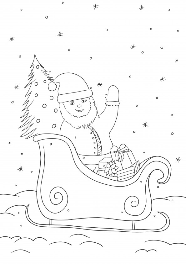 Ho-Ho-Ho-Santa on Sleigh is coming free printable to color for kids
