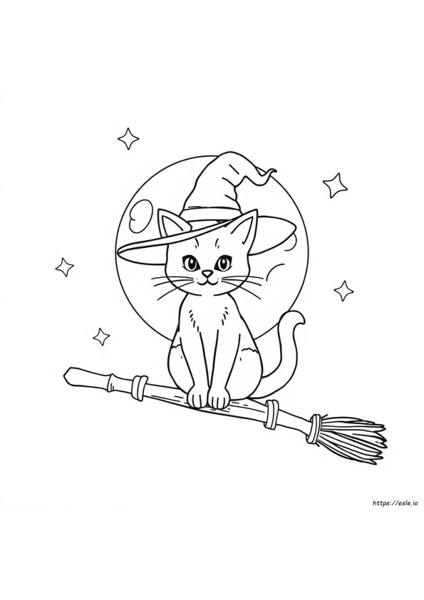 Cat With Witch Hat Coloring Page