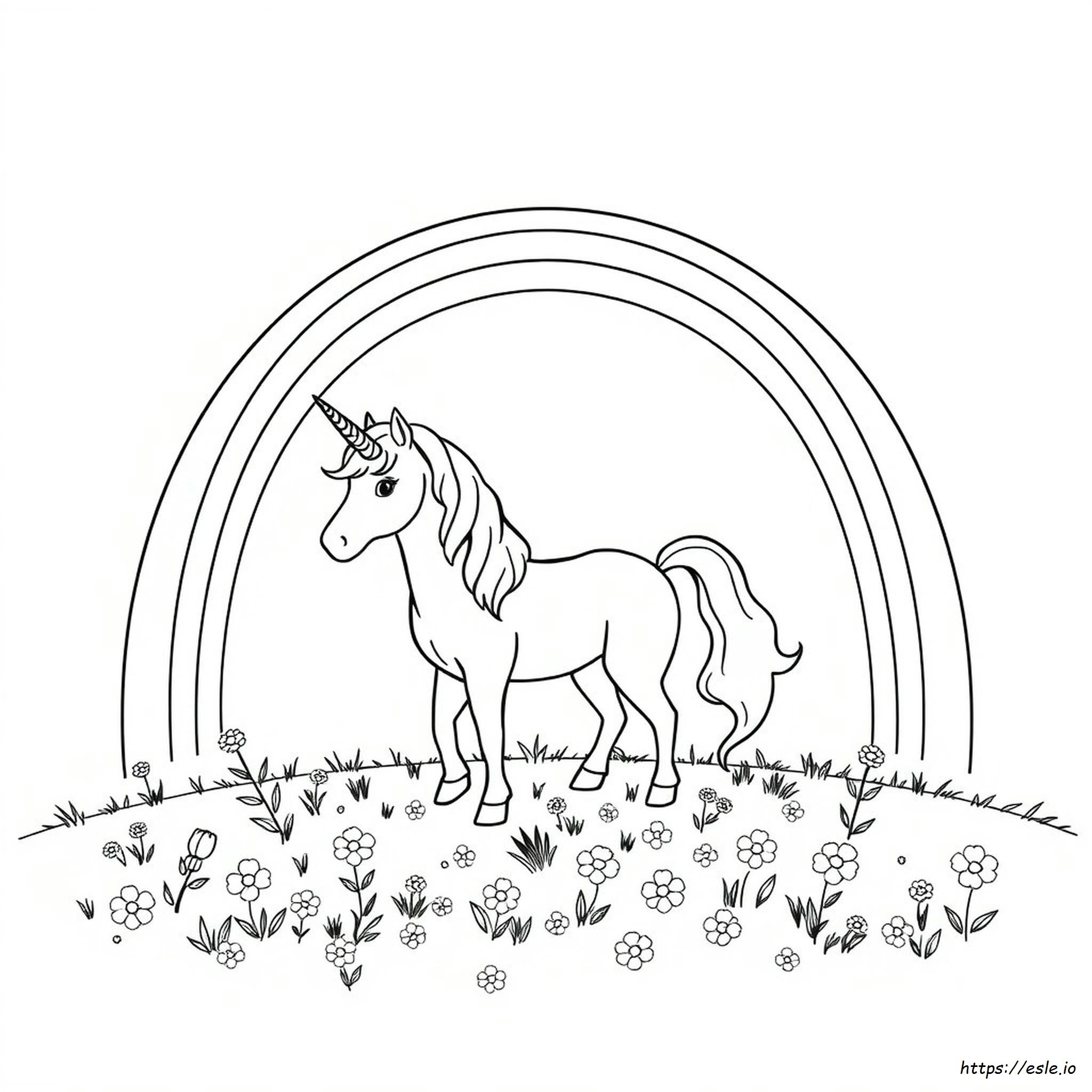 Rainbow With Unicorn Coloring Page