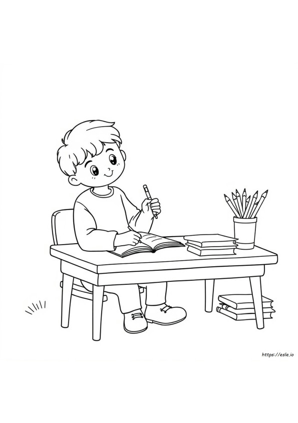 Coloriage Écolier Qui Écrit