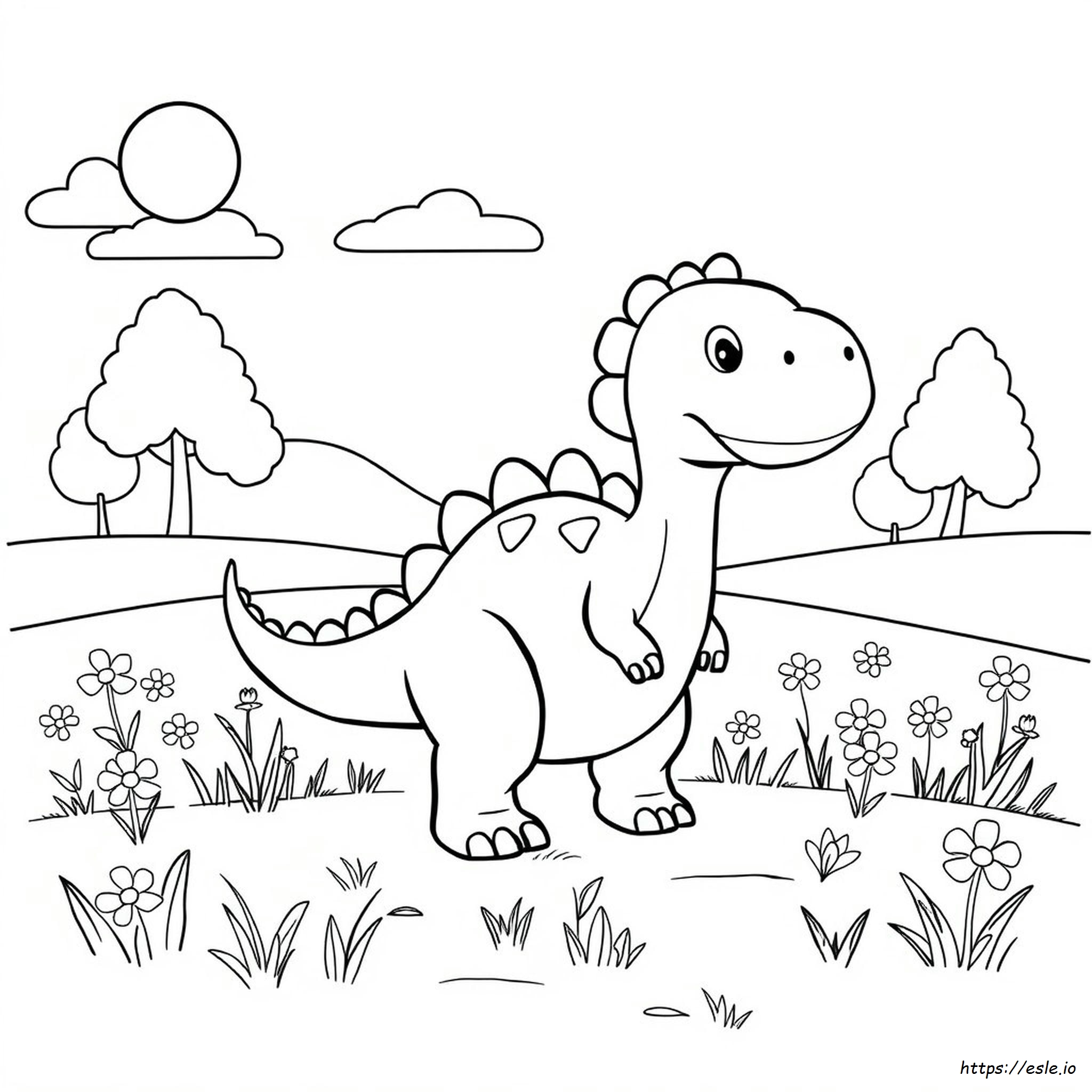 Cute Cartoon Dinosaur Coloring Page