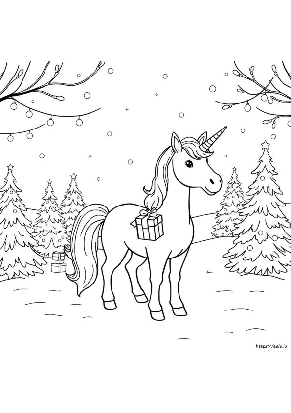 Christmas Unicorn Colouring Pages