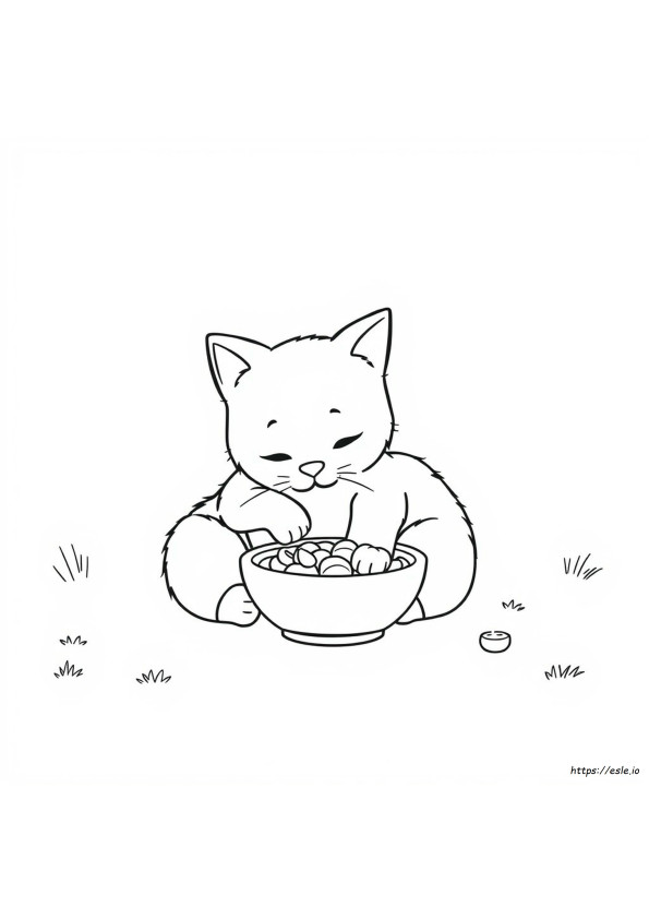 Cat Eating Food Coloring Pages